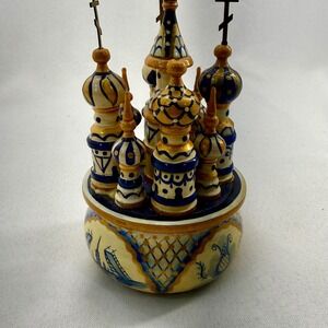 Russian Saint Petersburg Wooden Music Box Hand Painted Church Domes
